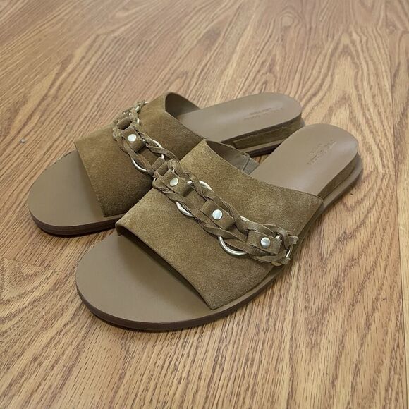 NWOB Rag & Bone Beau Suede cognac brown chain slip on sandals size 39 $328 - Picture 2 of 9